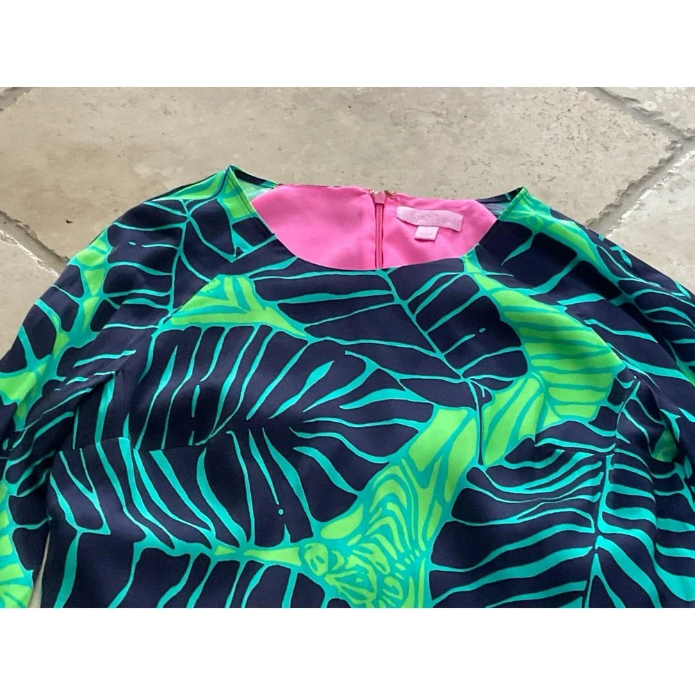 Lilly Pulitzer Under the Palms Dress 3/4 sleeves Navy and Green Palms - Size 0 - Picture 5 of 10